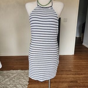 Shein Black & Gray Striped Halter Above The Knee Women's Dress Size S